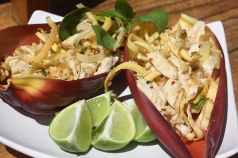 Coconut and Chicken Banana Flower warm salad ready to eat.